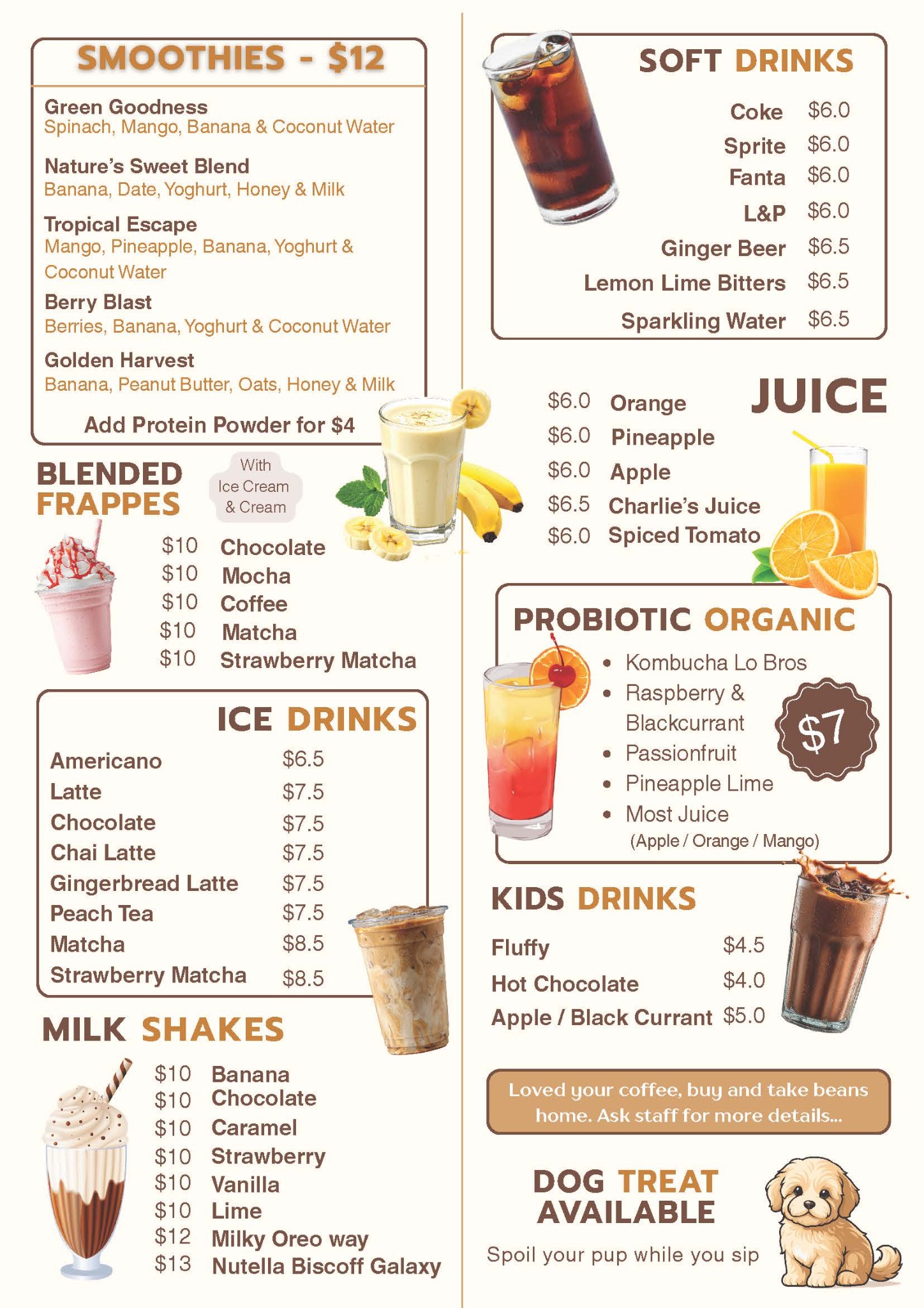 North Star smoothies, cold drinks, juice and milkshakes menu